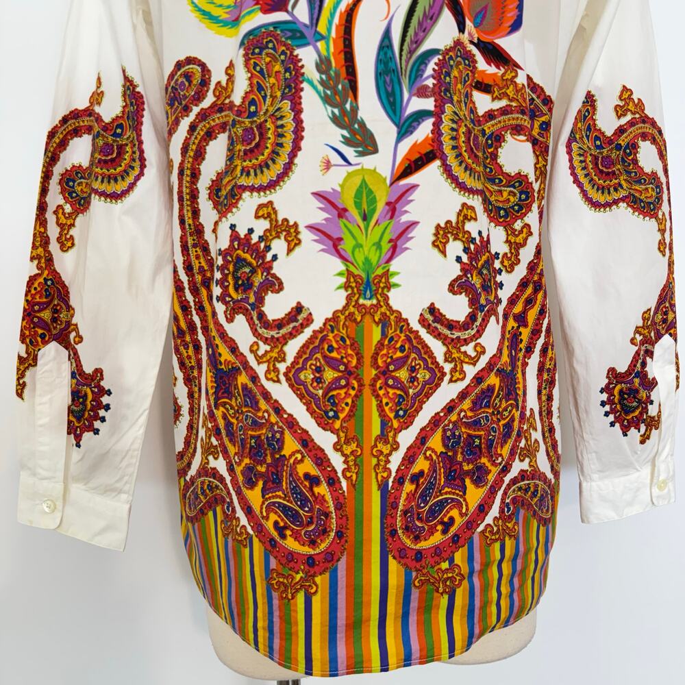 Etro Button-Down Shirt Long Sleeve Top Blouse White Floral Paisley 46 (US10) - Picture 6 of 12